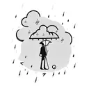 man with umbrella with rain cloud in the distance with small lightning  tattoo design idea