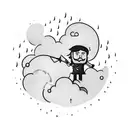 man with umbrella with rain cloud in the distance with small lightning  tattoo design idea