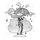 man with umbrella with rain cloud in the distance with small lightning  tattoo design idea