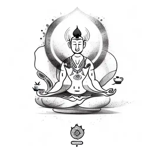 A sketch style tattoo of a meditating animal surrounded by tea leaves and coffee beans, symbolizing the client's passion for yoga, meditation, and their favorite beverages tattoo design idea