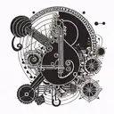 A geometric pattern tattoo incorporating elements of jazz music and Buddhist symbols, reflecting the client's diverse interests and passions tattoo design idea