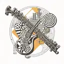 A geometric pattern tattoo incorporating elements of jazz music and Buddhist symbols, reflecting the client's diverse interests and passions tattoo design idea