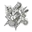 A geometric pattern tattoo incorporating elements of jazz music and Buddhist symbols, reflecting the client's diverse interests and passions tattoo design idea