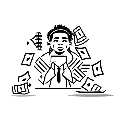 a black teenager with dreadlocks and a stack of money in his hands tattoo design idea