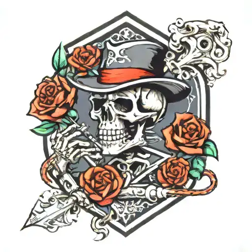 ace of spades card with skeleton smoking cigarette  tattoo design idea