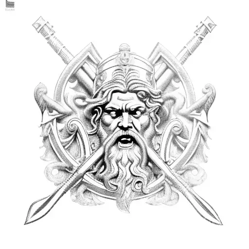 A powerful image of Poseidon wielding a rifle, representing the Navy's strength and connection to the sea tattoo design idea