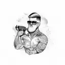 An intricate design featuring a US Navy sailor holding a 5 inch gun against a backdrop of crashing waves tattoo design idea