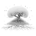 a dead tree with roots but with plantlife springing up around it tattoo design idea