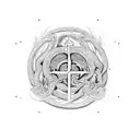 all the major religious symbols squished together by a serpent coiled around them tattoo design idea