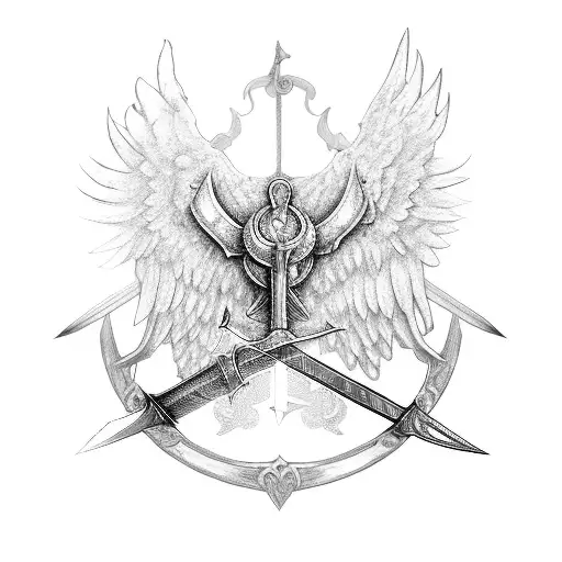 sword with wings shield tattoo design idea