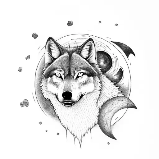A realistic black-grey tattoo of a wolf howling at the moon with honey dripping from its mouth tattoo design idea