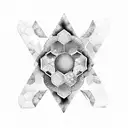 A honeycomb with a moon inside it surrounded by mango and strawberry flowers tattoo design idea