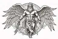 Zeus standing with wings at the back  tattoo design idea