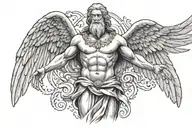 Zeus standing with wings at the back  tattoo design idea