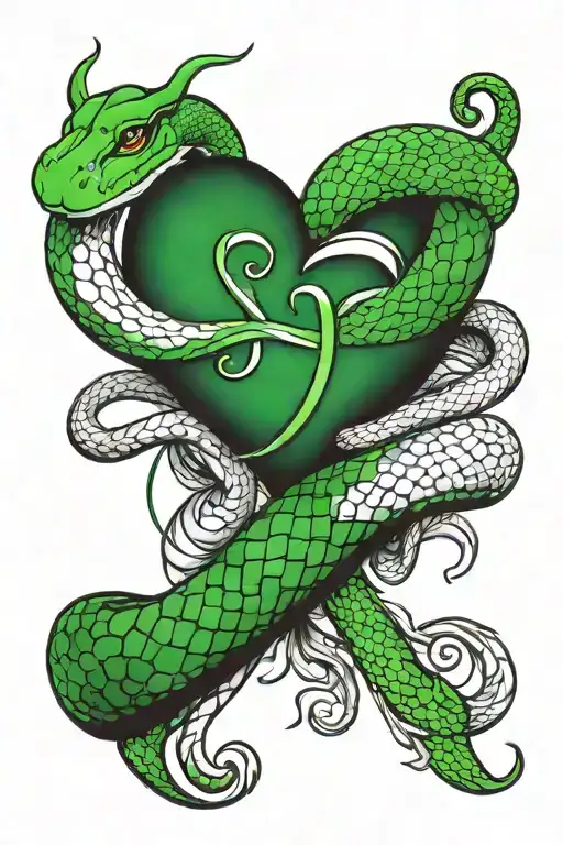 Snake 4Respect 4Freedom 4Loyalty 4WhatImportant Green heart with a 4 inside of the heart tattoo design idea