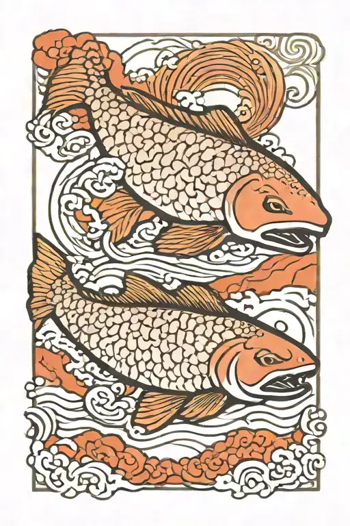 salmon and bear tattoo design idea