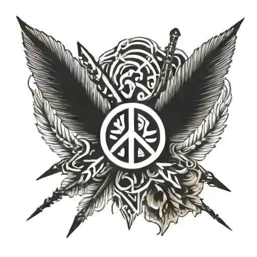 peace sign and bow arrows tattoo design idea
