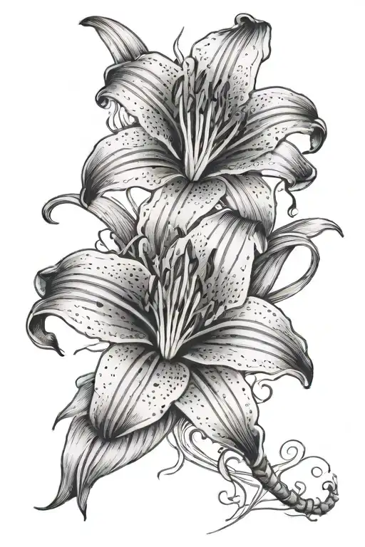Whole Flower Lily with hudson cole in cursive at the end of the stem  tattoo design idea