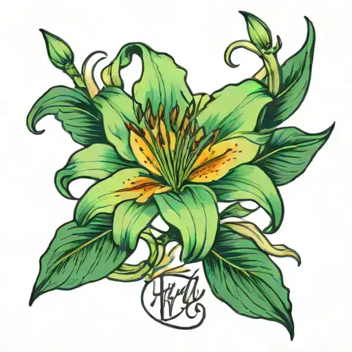 Flower lily with hudson cole in cursive at the end of the stem  tattoo design idea