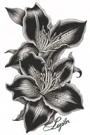 Lily with Hudson in cursive at the end of stem  tattoo design idea