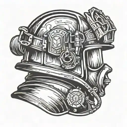 Firefighter helmet from the side profile tattoo design idea