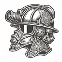 Firefighter helmet from the side profile tattoo design idea