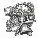 Firefighter helmet from the side profile tattoo design idea