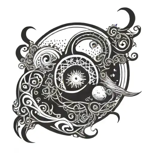dark twisted vines going around The Moon features of a Saturn tattoo design idea