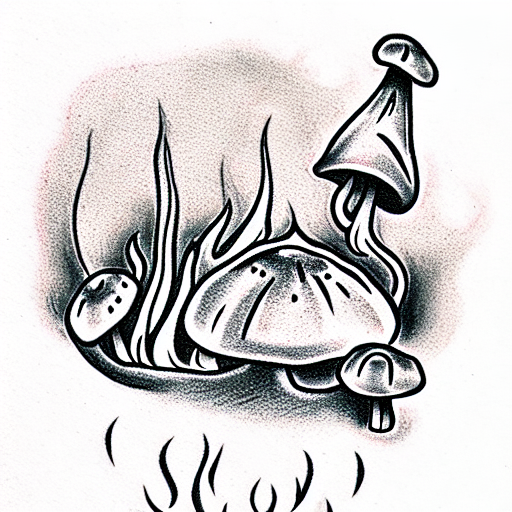campfire with smoke that turns into mushrooms tattoo design idea
