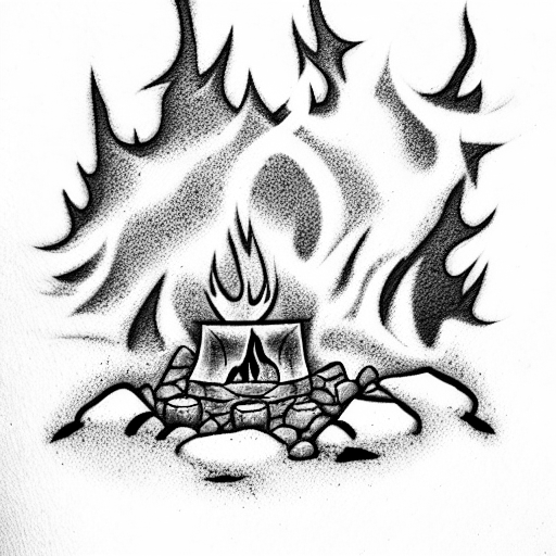 a bob ross campfire with smoke rising  tattoo design idea