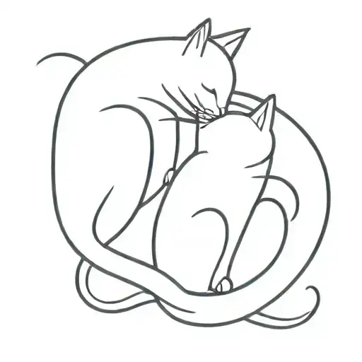 two cats, one black and one tuxedo, spooning tattoo design idea