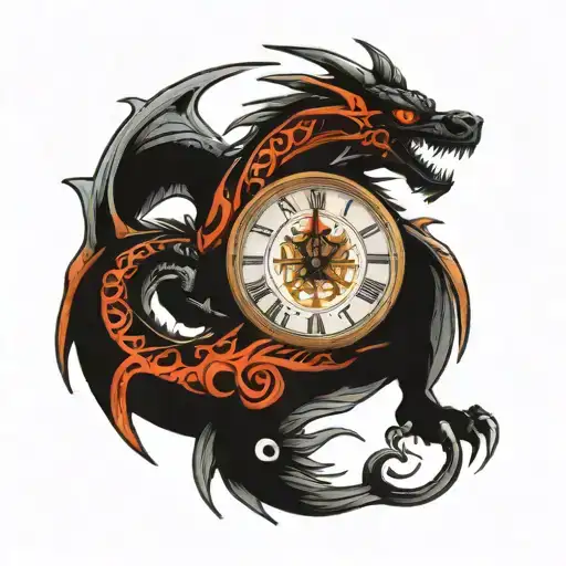 dragon wind rose clock roman numerals japan tattoo design idea