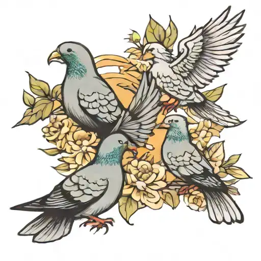 J, T and four flying pigeons tattoo design idea