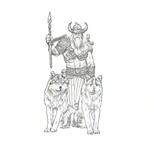 a viking with two wolves tattoo design idea