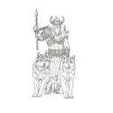 a viking with two wolves tattoo design idea