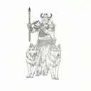 a viking with two wolves tattoo design idea