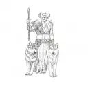 a viking with two wolves tattoo design idea