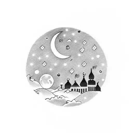 moon and sunset and city lights lesbian couple tattoo design idea