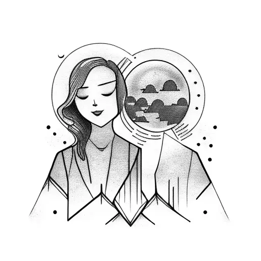 moon and sunset and city lights lesbian couple tattoo design idea