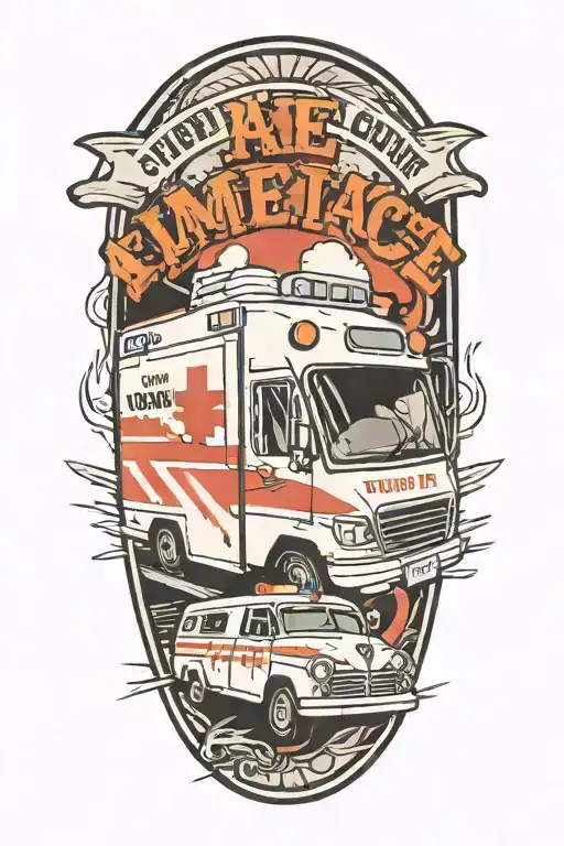  Ambulance speeding down the road with the slogan Make every second count tattoo design idea