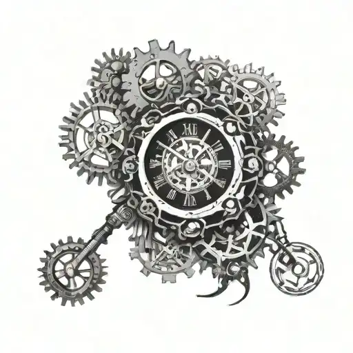 Clock with intricate gears and hands, incorporating medical symbols like a stethoscope or EMT badge tattoo design idea