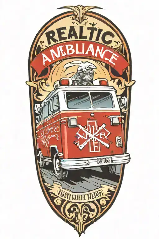 Realistic Ambulance speeding down the road with the slogan make every second count tattoo design idea
