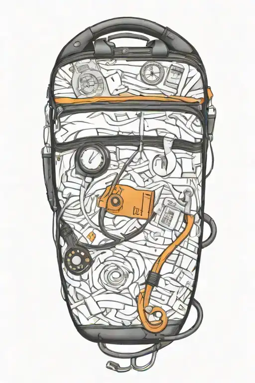 EMT bag with a stethoscope bandage scissors and gloves draped over the bag  tattoo design idea
