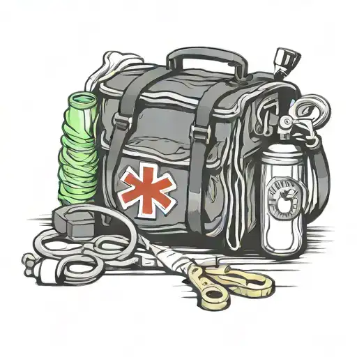 EMT bag with a stethoscope bandage scissors and gloves draped over the bag  tattoo design idea