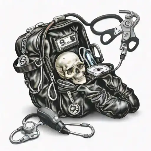 EMT bag with a stethoscope bandage scissors and gloves draped over the bag  tattoo design idea