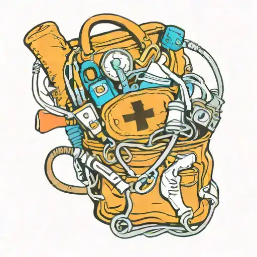 EMT bag with a stethoscope bandage scissors and gloves draped over the bag  tattoo design idea