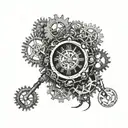 Clock with intricate gears and hands, incorporating medical symbols like a stethoscope or EMT badge tattoo design idea