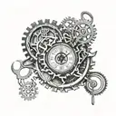 Clock with intricate gears and hands, incorporating medical symbols like a stethoscope or EMT badge tattoo design idea