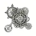 Clock with intricate gears and hands, incorporating medical symbols like a stethoscope or EMT badge tattoo design idea
