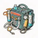 EMT bag with a stethoscope bandage scissors and gloves draped over the bag  tattoo design idea